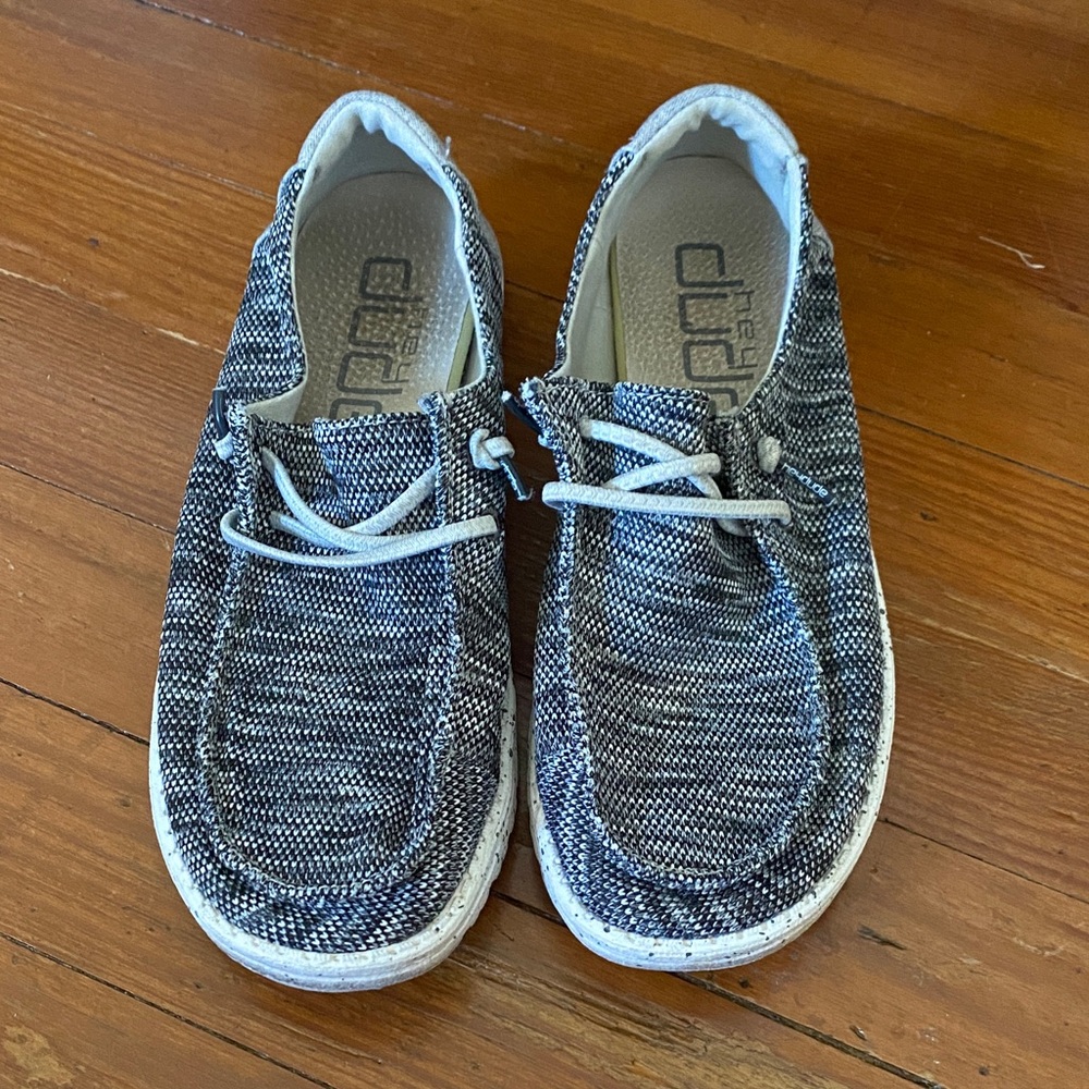 Hey Dude Dark Gray and White Super Comfy + Light Woven Shoes